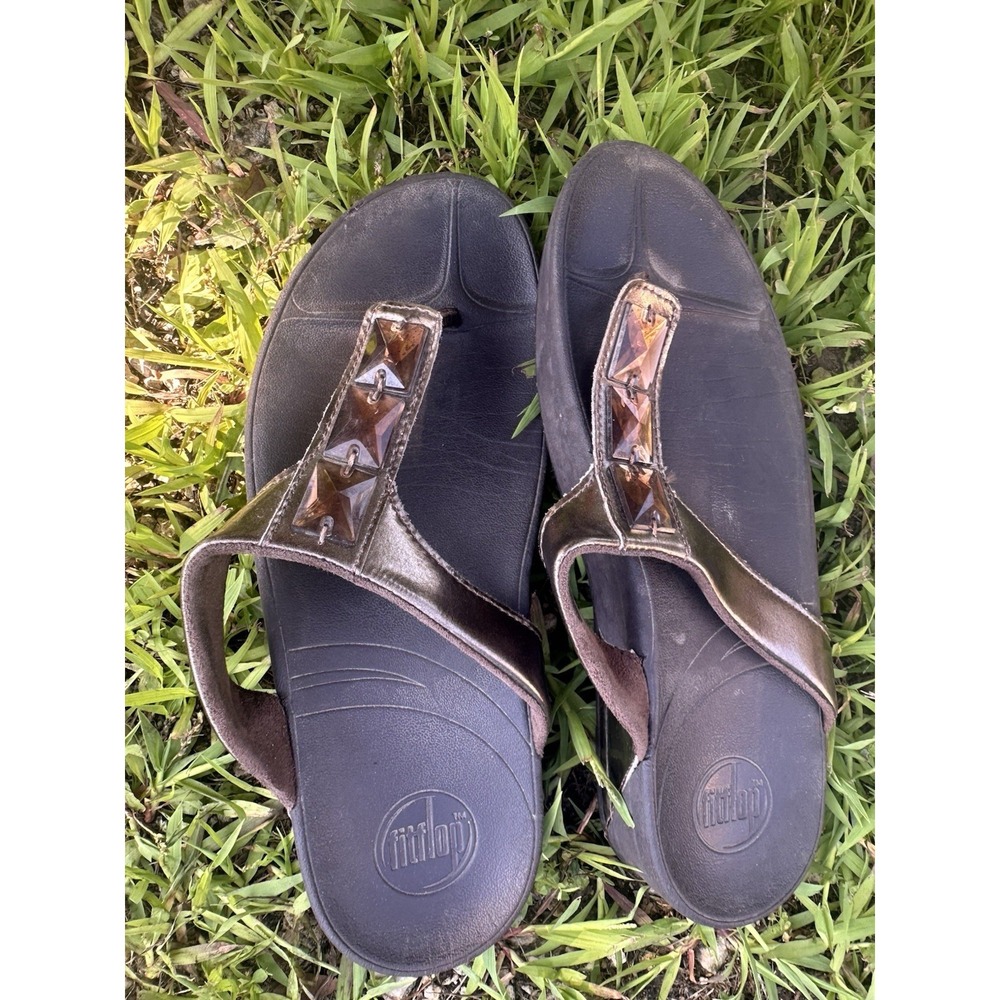 Flitflop Black Brown  With Gems‎  Womens Sandals Size  9 Used